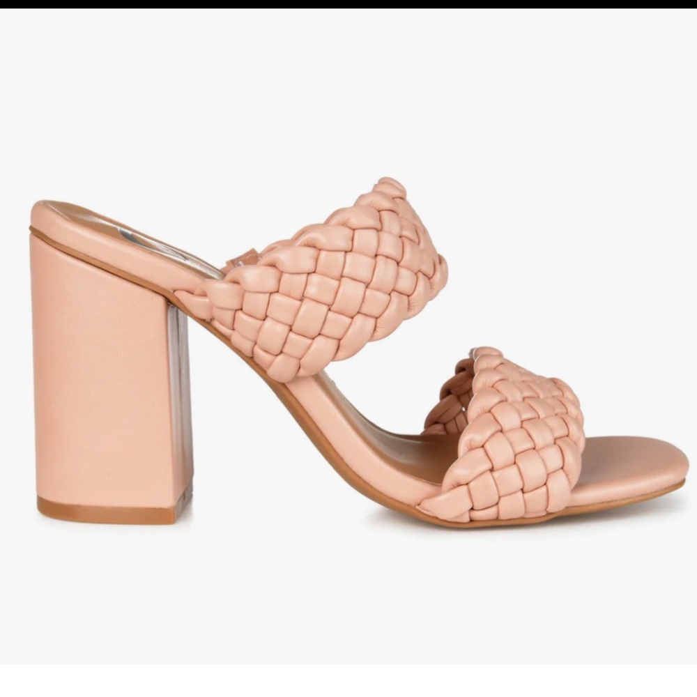 Journee Collection Woven Block Heel Mules in Tan